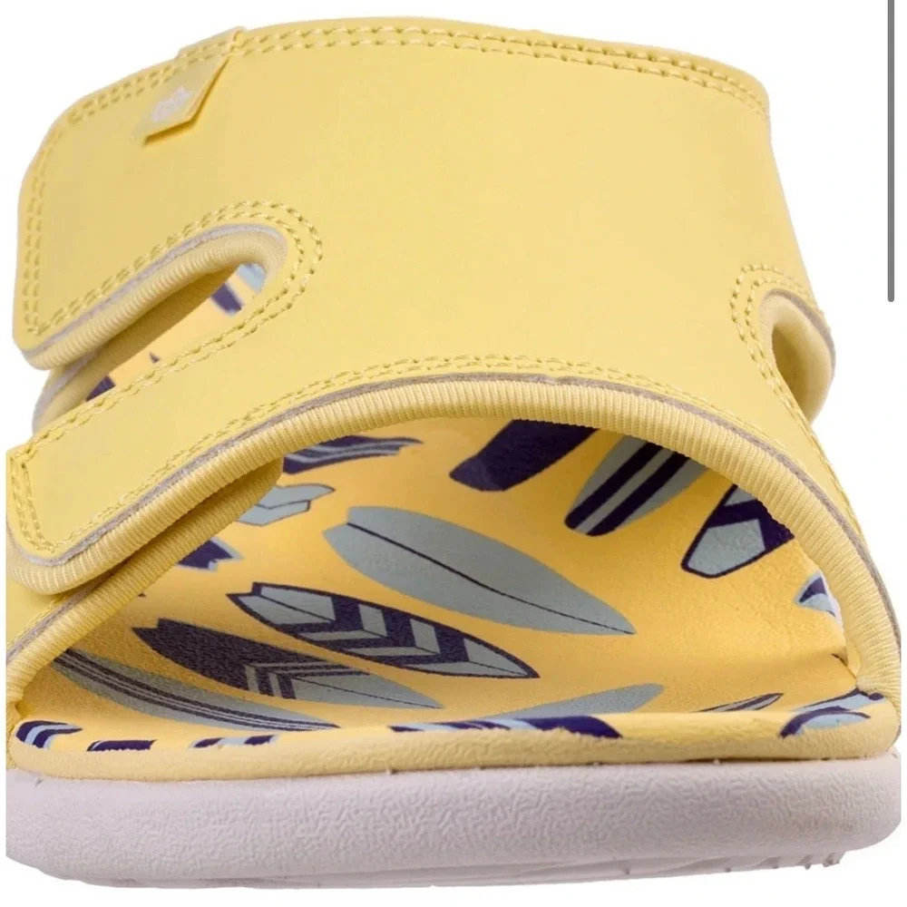 Spenco Kholo Beach Slide Sandals Yellow Surfboard Print Womens Size 6 Wide New